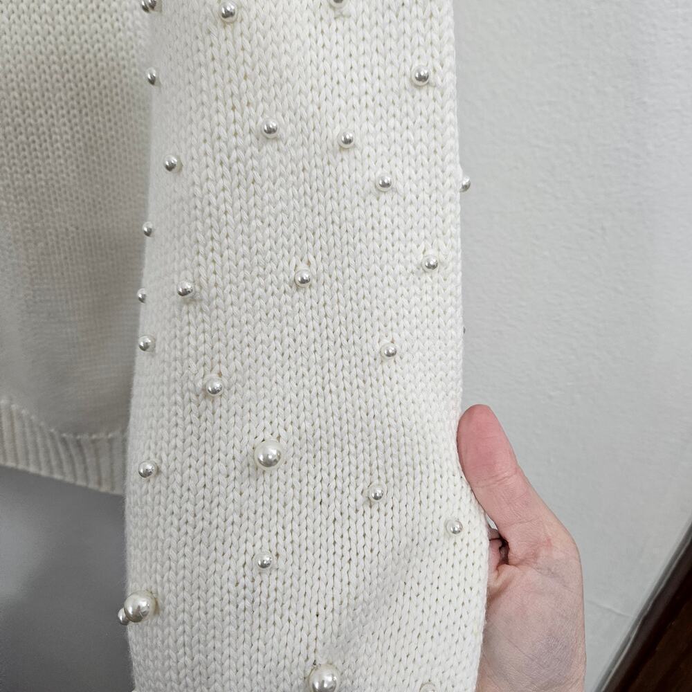 Elan Cream Balloon Sleeve Off the Shoulder  Sweater. Pearls on sleeves. Size S - Picture 5 of 6